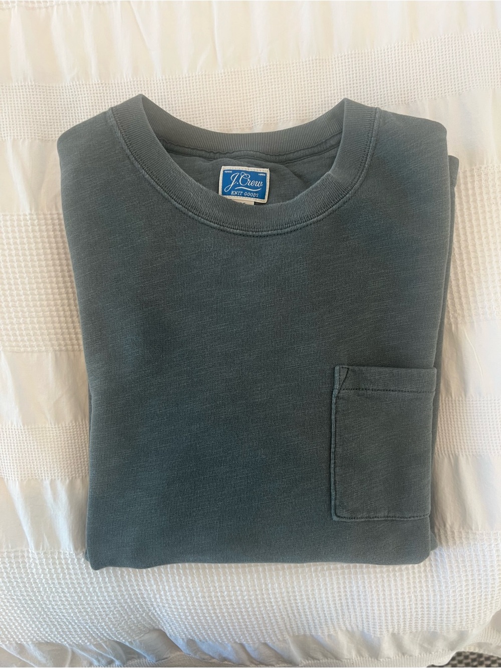 J.Crew Medium Garment-Dyed Pocket Crewneck Sweatshirt in Olive Green